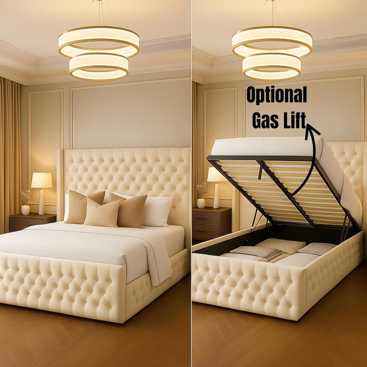 🛏️ Atomic Sleep™️ Luxury Chesterfield Wingback Bed — King Size with Gas Lift Storage