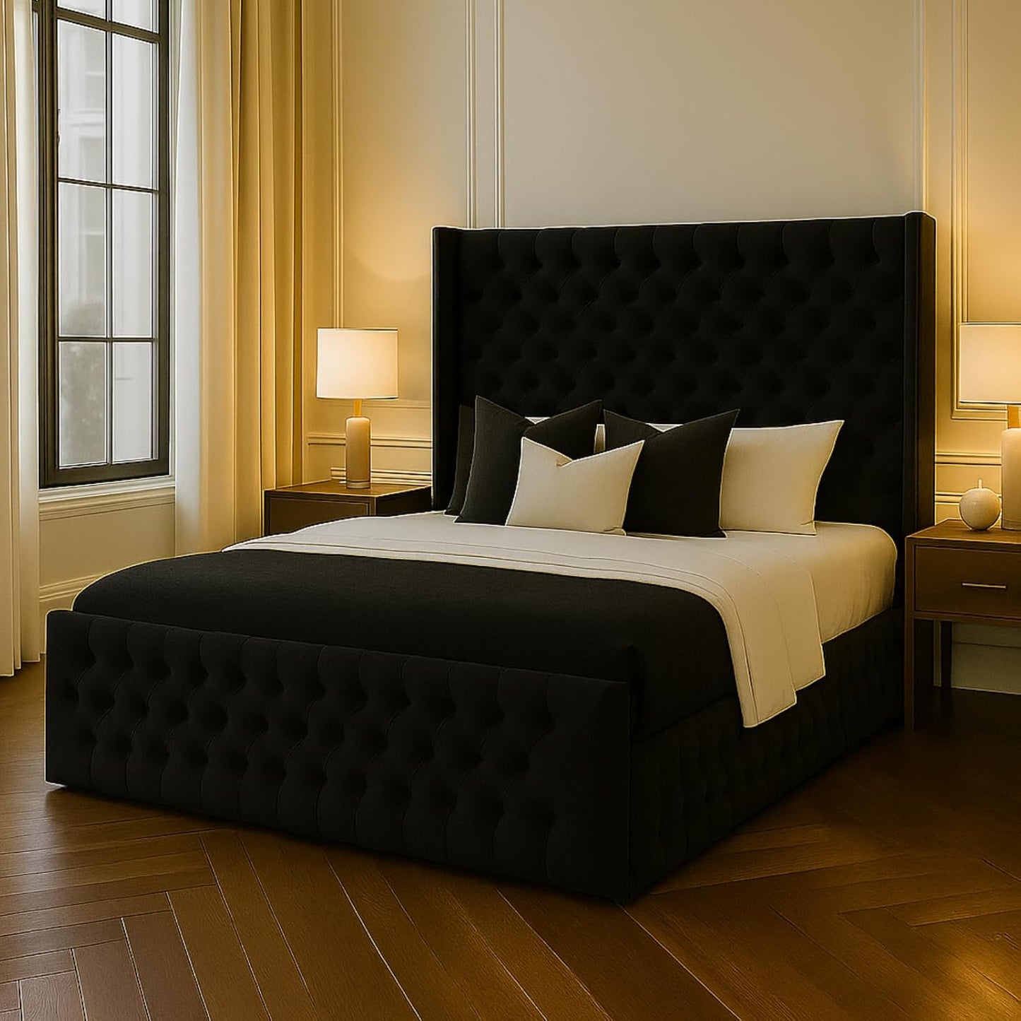 🛏️ Atomic Sleep™️ Luxury Chesterfield Wingback Bed — King Size with Gas Lift Storage